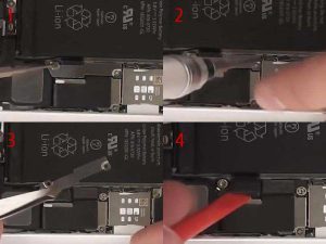 Отключаем шлейф аккумуляторной батареи Apple iPhone 5S
