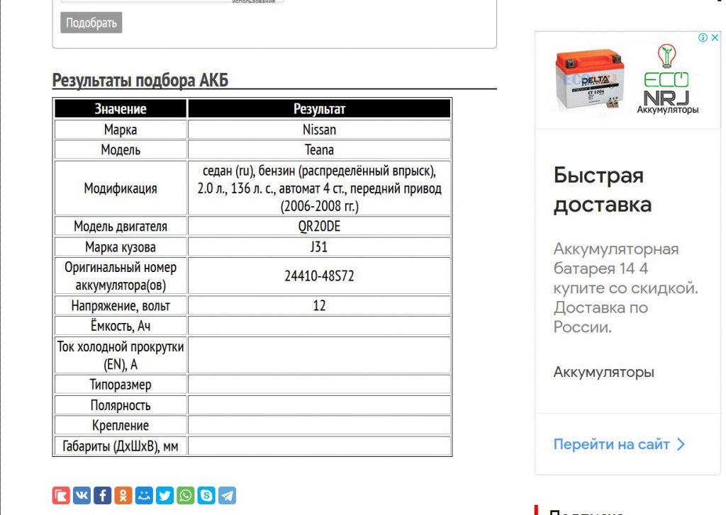 Аккумулятор ниссан теана j32