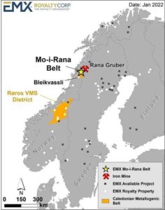 Компания EMX Royalty Corporation продаёт проект Mo-i-Rana шведской фирме Mahvie Minerals AB